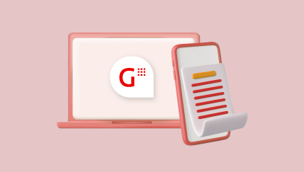 Ilustración de una laptop y un teléfono móvil sobre fondo rosado. En la pantalla de la laptop se muestra el logo de Getnet, y en el móvil aparece un documento con líneas rojas y un encabezado naranja.