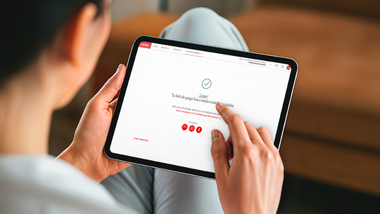 Persona utilizando una tablet con Getnet Portal, generando un link de pago.