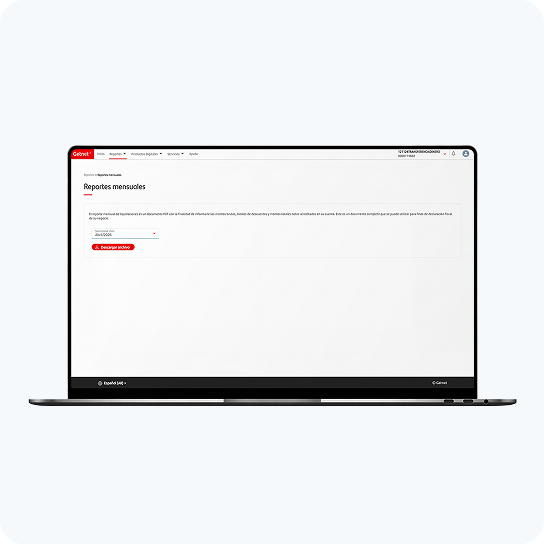 Notebook con Getnet Portal abierto mostrando la sección de reportes mensuales.