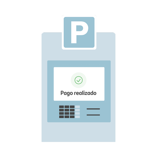 Ilustración de un parkímetro simulando pago completado en sistema de autocobro