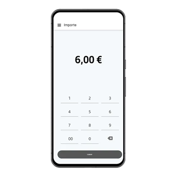 Terminal Tap on phone indicando un importe en la pantalla