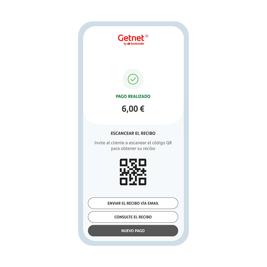 Terminal Get Tap on Phone con pantalla de confirmación de pago realizado
