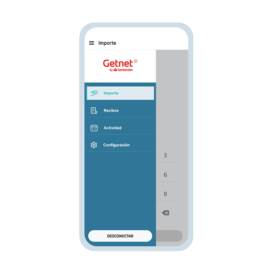 Terminal Get Tap on Phone con pantalla de menú de aplicación Getnet
