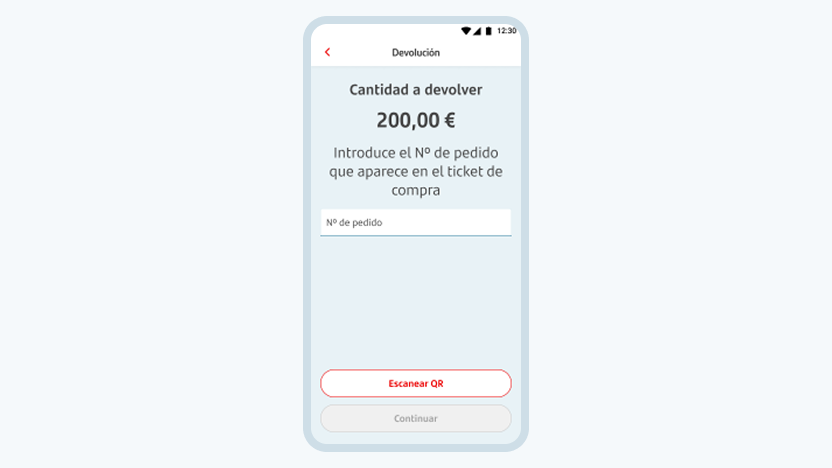 Pantalla de Get Smart con la cantidad a devolver y el número de pedido