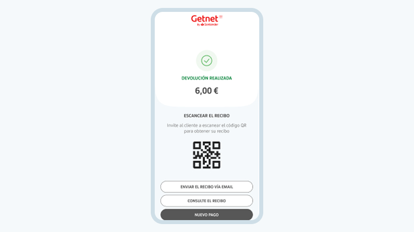 Pantalla Tap on phone con el mensaje de devolución realizada