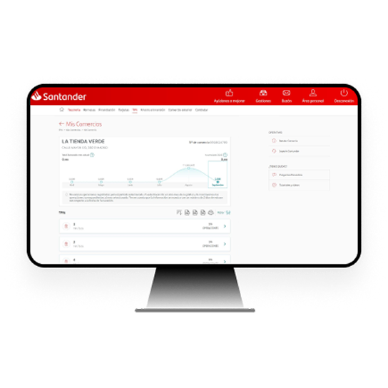 Pantalla de la web de Banco Santander con la sección de mis comercios