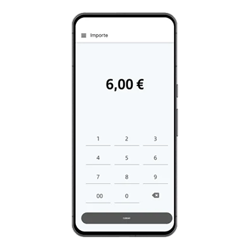 Terminal Tap on phone indicando un importe en la pantalla