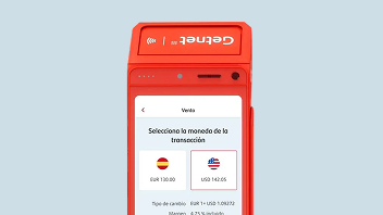 TPV Get Smart mostrando la selección de moneda de la transacción