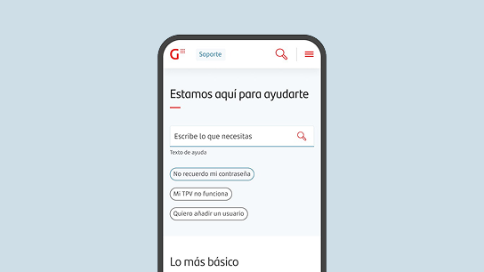 Móvil mostrando sección de soporte de Getnet