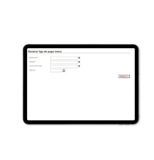 Tablet donde se visualiza la generación de un link de pago único