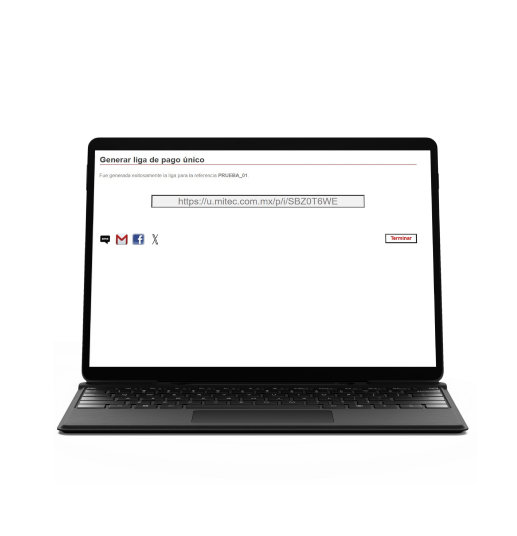 Portatil donde se visualiza la URL de un link de pago único