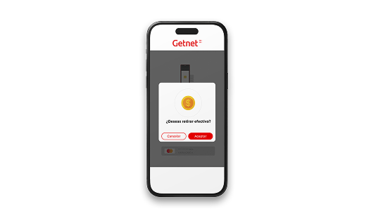 Celular mostrando un mensaje de retirada de efectivo
