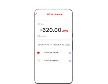 Celular donde se visualiza un métodos de pago: cobro en celular o cobro a distancia