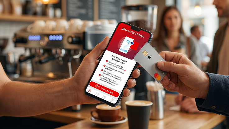 En una cafetería se visualiza un celular con la pantalla de bienvenida de G Tapp