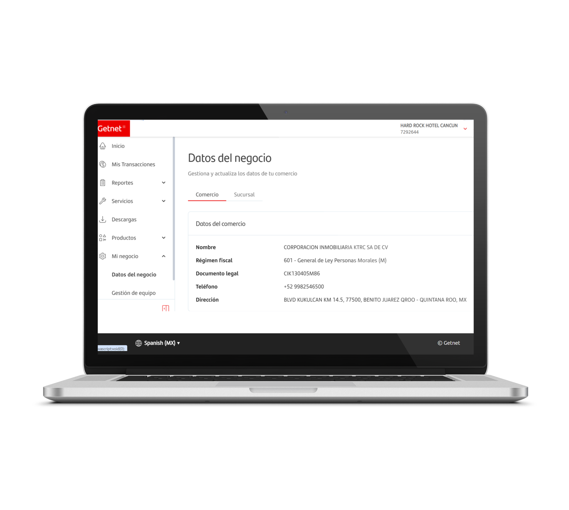 Portatil donde se visualiza un listado de operaciones realizadas con Getnet