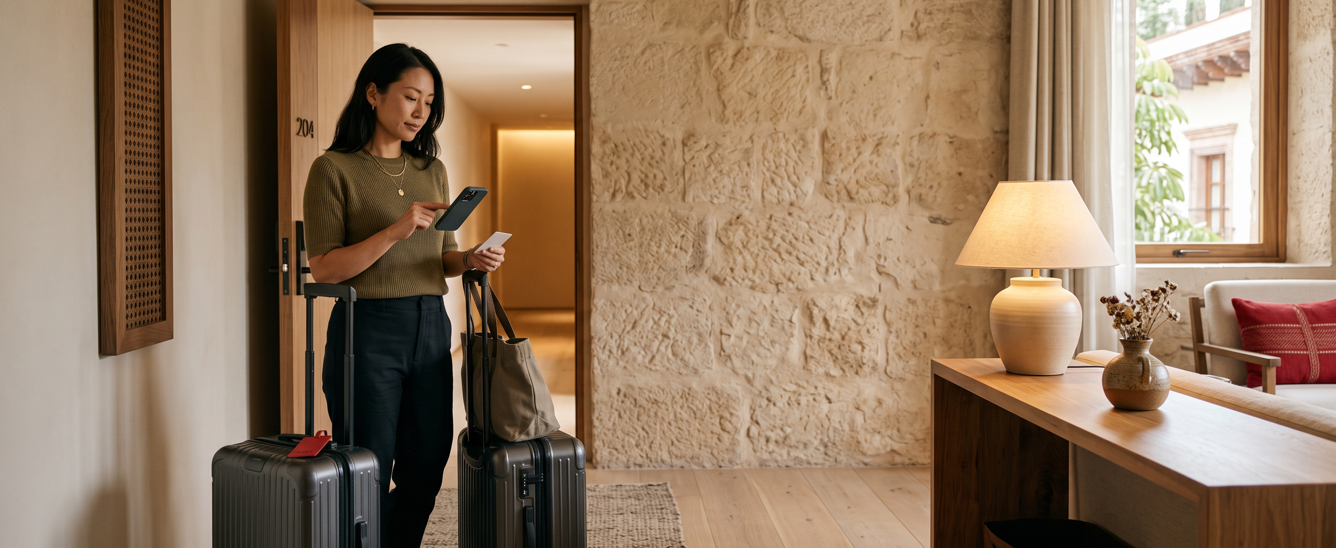 Mujer llegando a su habitación 