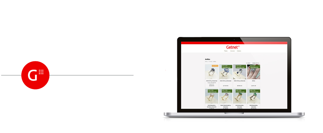 Grafismo con logo de Getnet y un ordenador portátil mostrando una página web de Getnet