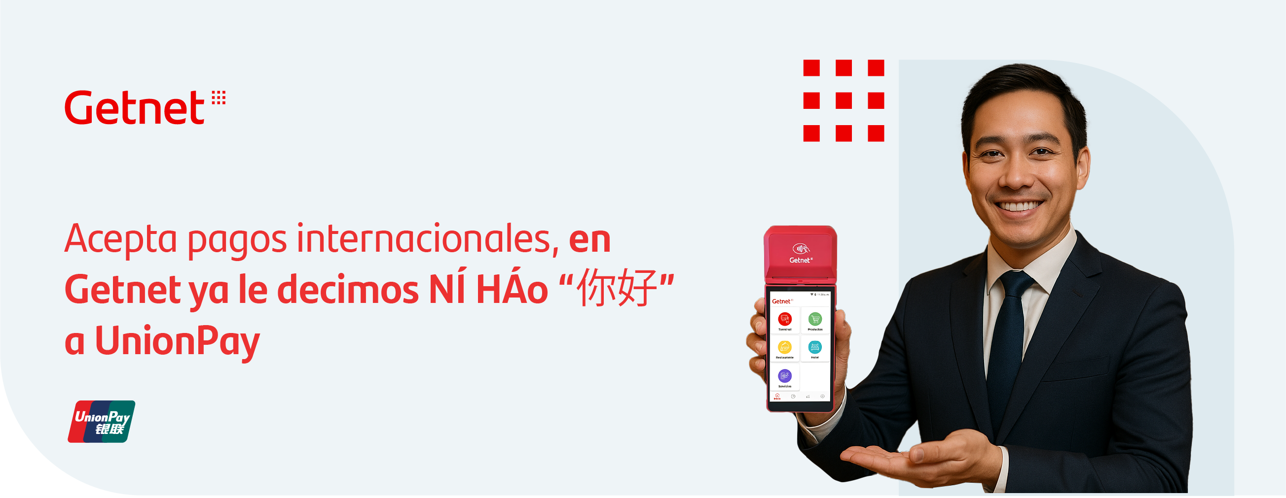 Ejecutivo mostrando Get Smart con pantalla inicial de aplicaciones