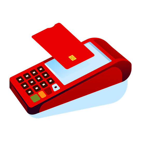 Terminal com um cartão sobre o aparelho