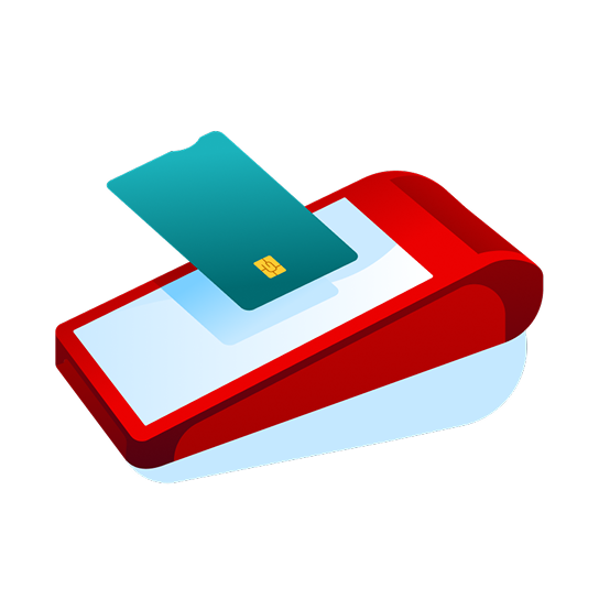 Terminal com um cartão sobre o aparelho