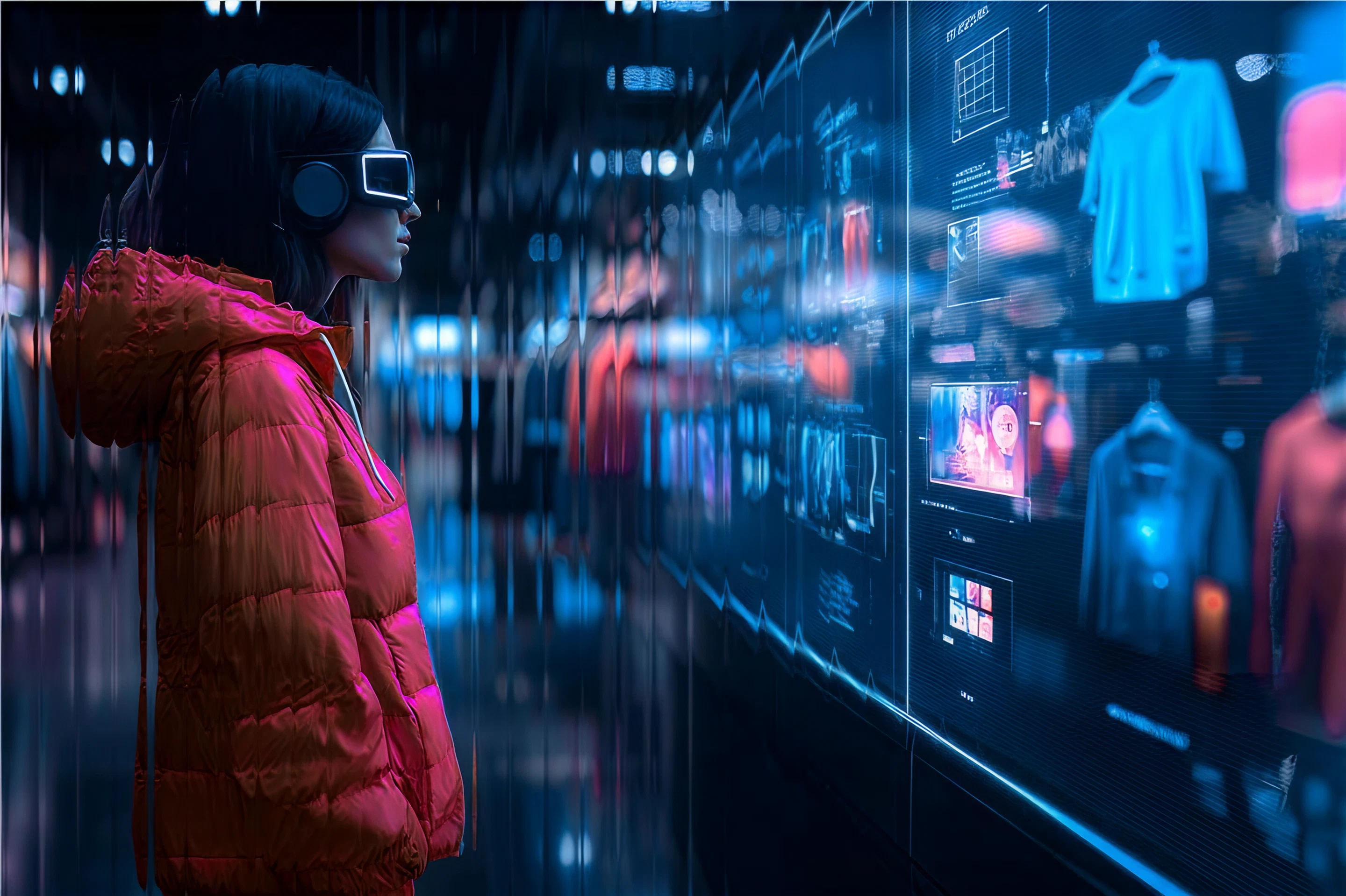Futuristic girl looking at a screen